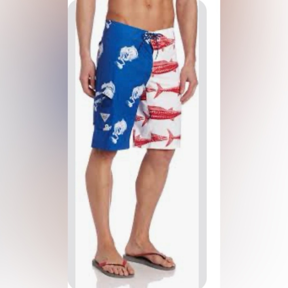 Columbia  PFG Men's Offshore Boardshort White/Red/Blue Size 36